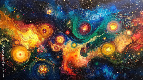 A breathtaking depiction of the cosmos, with swirling colors and celestial bodies AI Generative