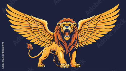 Winged Lion Vector Illustration: Mythical Creature Emblem
