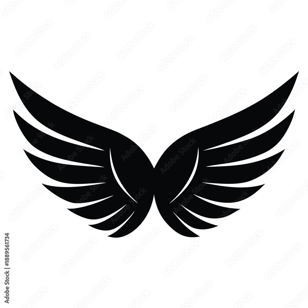 Fototapeta premium Black wings silhouette vector set, the wings set is ideal for logo, emblem, badge design. Versatile for art, heraldry, animal symbolism. Ranging from simple to intricate feather or scale details