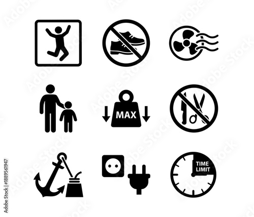 Bounce House Rules and Safety Sign Vector Icons Set for Inflatable Park Instructions Warning Labels and Prohibitions