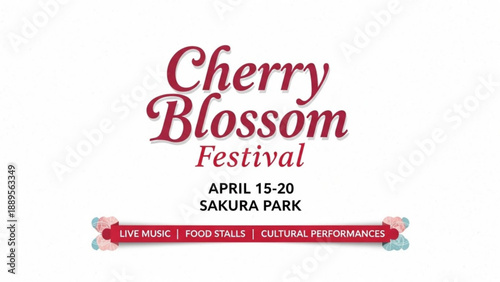 Cherry Blossom Festival announcement with dates and location featuring live music food stalls and cultural performances perfect for event promotion