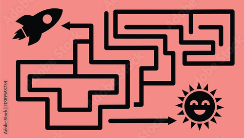 A rocket ship navigates through a maze to reach the smiling sun