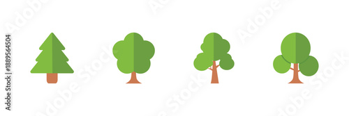 Green Trees Icons in Flat Style Collection. Forest, nature, tree concept.