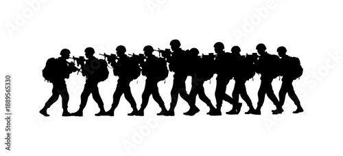 Silhouette of Soldiers Marching
