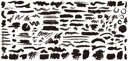 Set Of Brush Stroke Design Elements Isolated On A White Background. Vector Illustration.