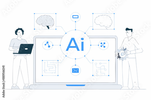 Artificial intelligence concept with people interacting with technology