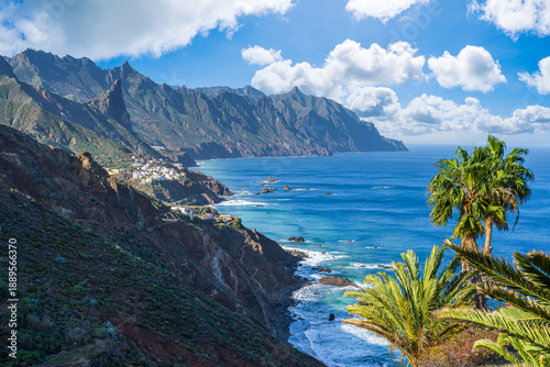 Landscape with Anaga mountain  and coastal village at Tenerife, Canary Islands, Spain