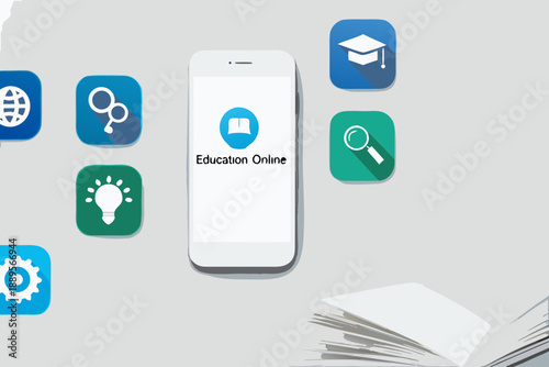 Smartphone displaying an education app with surrounding learning icons