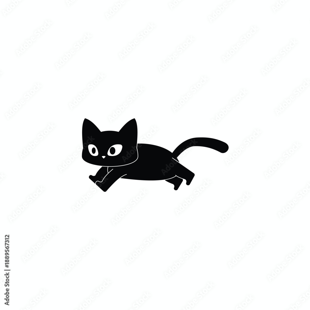 Obraz premium Cute black cat vector illustration in a playful running or pouncing pose, isolated on white background