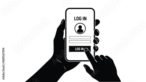 A person logging in to a mobile app with their smartphone