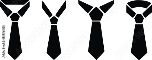 Business Necktie Icon Set Collection, Minimal Black Tie Symbols, Formal Office Wear Accessories Silhouette Vector Illustration