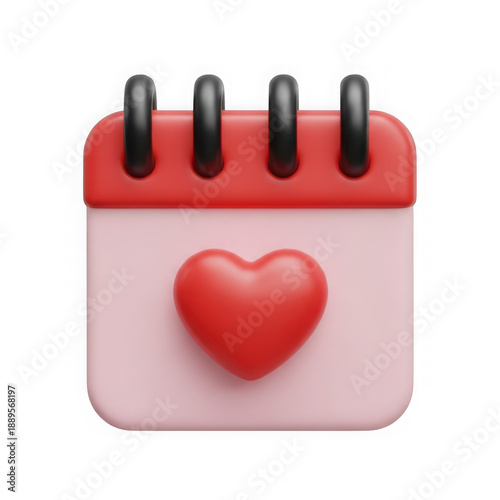 Cute 3d calendar with a vibrant red heart symbolizing love and special occasions isolated on transparent background