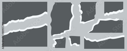 White ripped paper strips collection. Realistic paper scraps with torn edges. Sticky notes, shreds of notebook pages. Vector illustration.