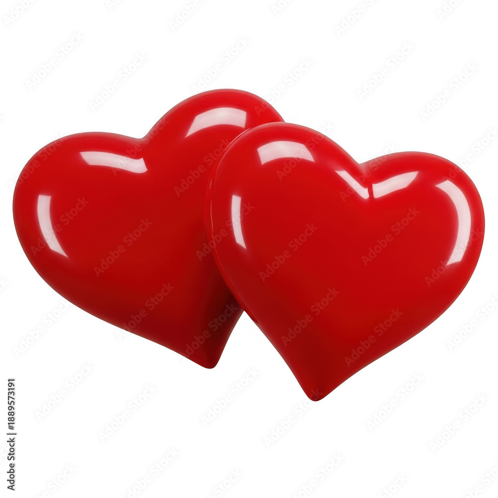 Fototapeta premium Two red hearts isolated on transparent background