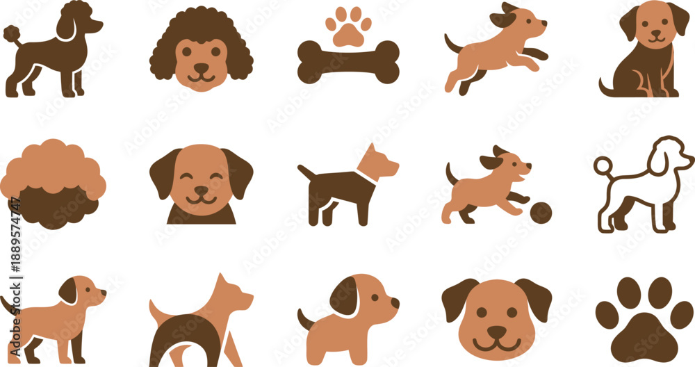 Fototapeta premium Playful Collection of Adorable Dog Character Icons and Canine Graphic Elements for Pet Design Projects