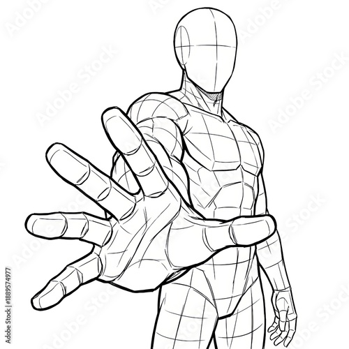 Emotional anime pose reaching hand out towards camera