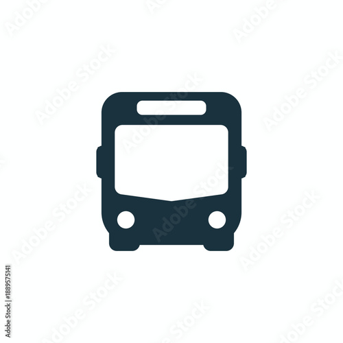 Minimalist bus front view symbol, public city transport vehicle vector icon isolated on white background