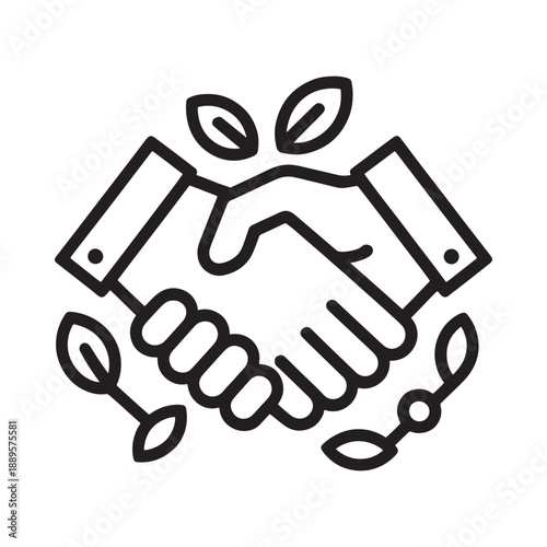 A partnership symbolized by a handshake growing into leaves and stems