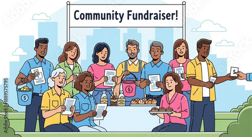 Diverse Group of People Participating in Community Fundraiser Event.