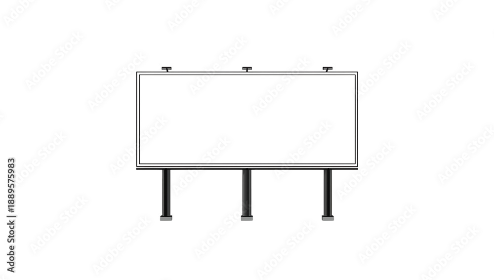 Obraz premium Outline of a blank billboard with three support legs on a black background empty sign
