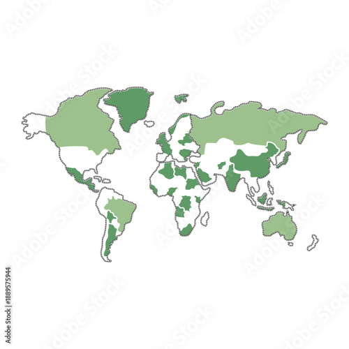 A detailed world map infographic highlighting global geography and continents, symbolizing data, digital information, and a planet's diverse issues and solutions in vibrant colours