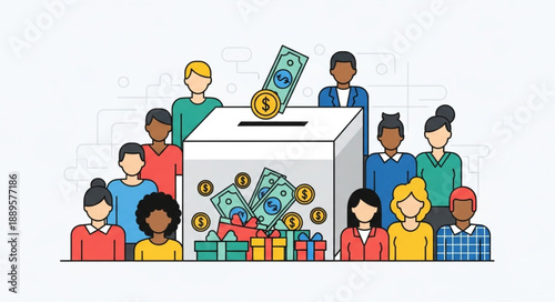 Diverse Group of People Donating Money to Charity.