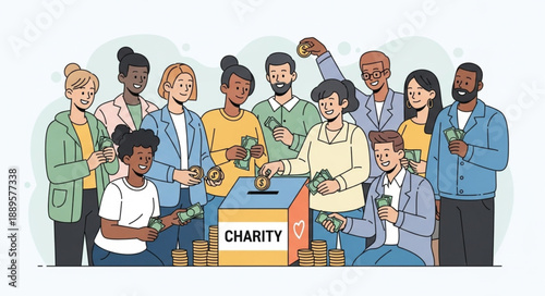 Diverse Group of People Donating to Charity.