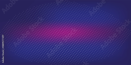 Led pixel screen display with bright blue and purple dots forming digital wall background. Futuristic technology pattern for video walls, presentations or electronic advertising. Tv display panel