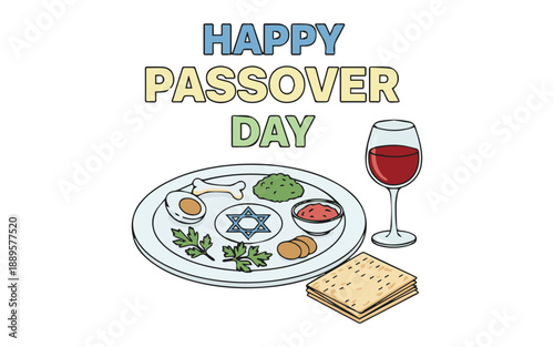 Happy Passover Day celebration with traditional Seder plate
