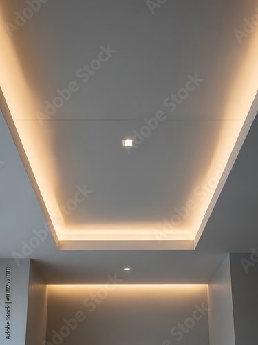 Contemporary home interior with ambient ceiling lighting design element