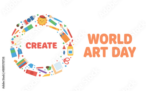 Vibrant World Art Day celebration with creative art supplies