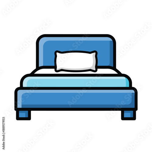 A blue bed with a white pillow
