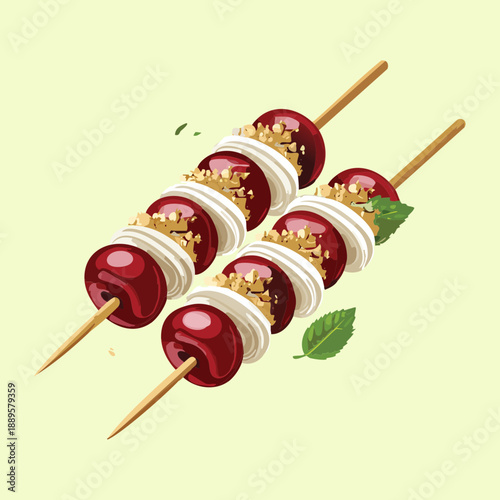 Grilled meat and onion skewers with herb garnish for a healthy and tasty protein snack - Vector Illustration