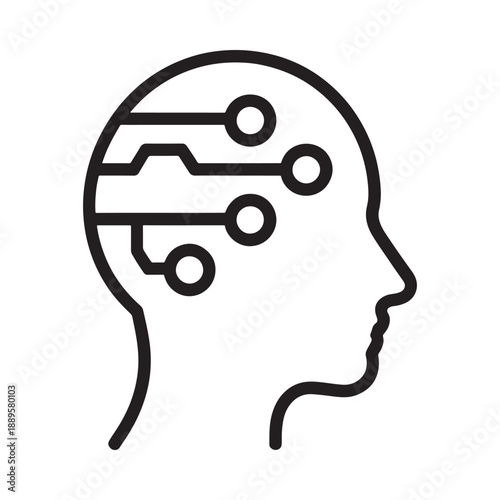 a black line drawing of a human head with circuit board