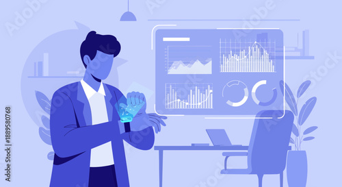 Businessman Interacting with Virtual Data Display