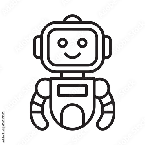 A simple black line drawing of a smiling robot with a square head