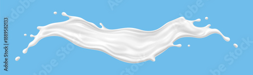 Milk cream yogurt wave splashes. Realistic vector white milk splashes and swirling waves on blue background. Elegant, glossy design for food packaging, cosmetic branding, or healthy lifestyle graphics