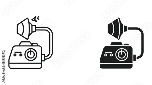 Simple line art illustration of two portable air purifiers