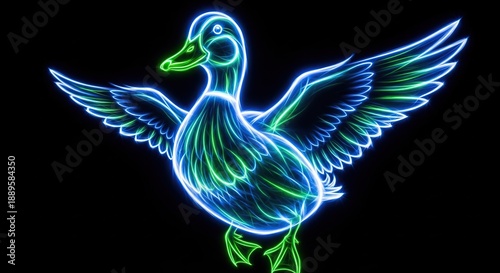 Neon duck in flight
