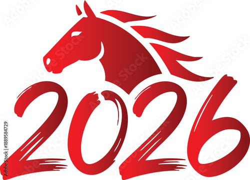 Red Stallion and 2026 Typography, Year of the Horse 2026 Graphic, vector, illustration, silhouette