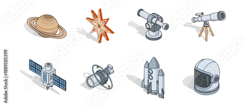 Space exploration elements vector illustrations
