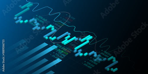 Economic trend data analysis graph in stock market financial trading