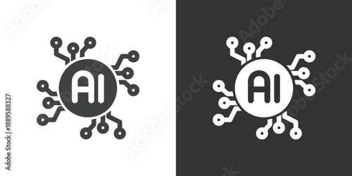 AI Central Circuit icon. Solid glyph series icon