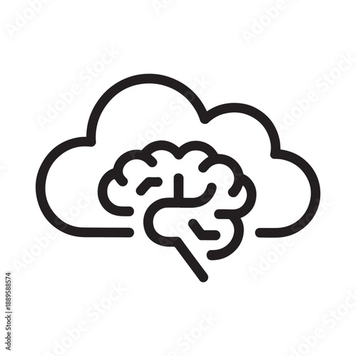 a black line drawing of a brain in a cloud