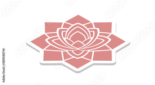 Blush floral sticker featuring a geometric lotus design isolated on white background, showcasing intricate petal patterns and modern aesthetics