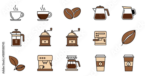 Coffee icons set on black background