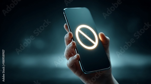Hand holding phone with no signal