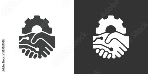 Human and Robot Collaboration icon. Solid glyph series icon