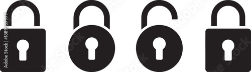 Four black padlock on white background security safety protection desi