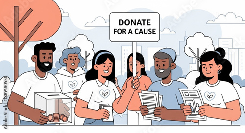 Diverse group of people volunteering for a cause.